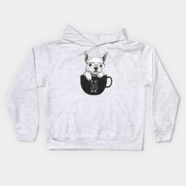 Pug with coffee Kids Hoodie by kodamorkovkart